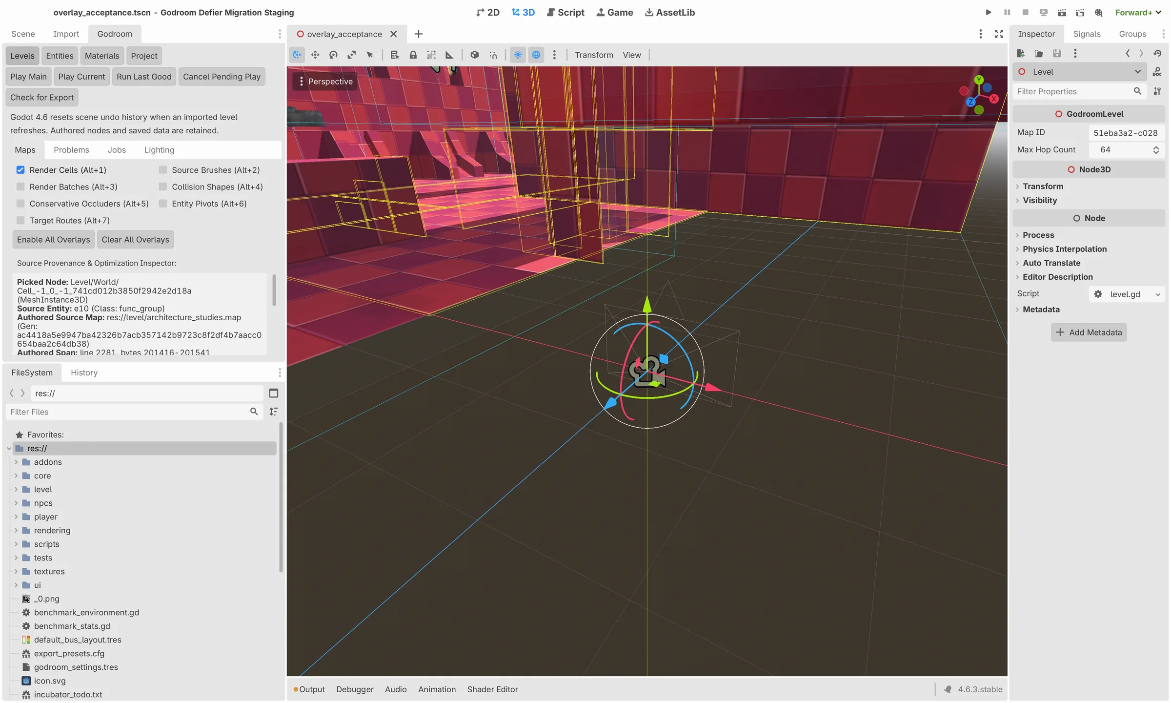 Godroom's level authoring tools inside the Godot editor
